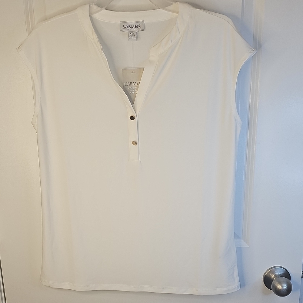Carmen Marc Valvo Ivory Cap Sleeve Blouse